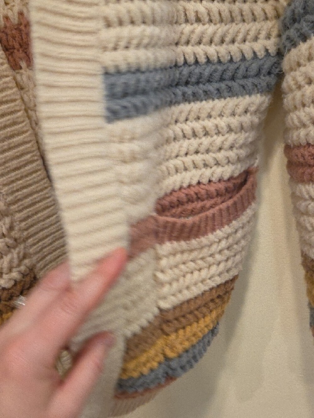 Altar'd State Cream Open-Front Striped Chunky Cardigan - Picture 5 of 10